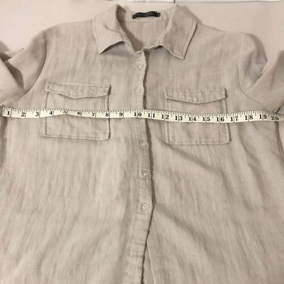 Amaryllis Light Beige Oatmeal Linen Cotton Button-Up Long Sleeve Shirt Medium - Picture 4 of 10